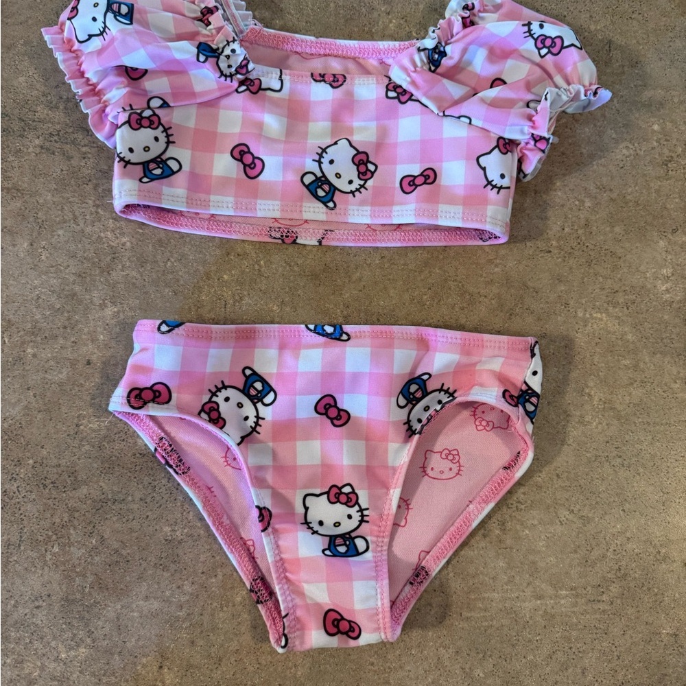 Hello Kitty - Adorable Pink & White Checkered 2 Piece Baby Swimsuit, Size 18M